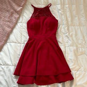 Formal Red Mini Dress with Lacey Design